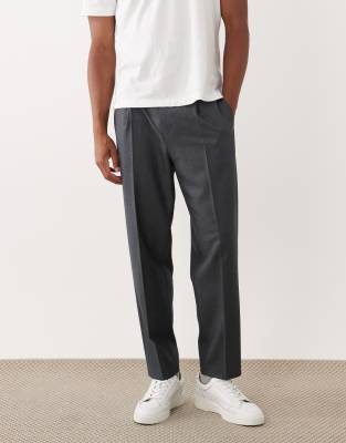 ASOS DESIGN tailored pleated denim look relaxed tapered trousers in dark blue