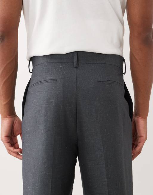ASOS DESIGN tailored pleated denim look relaxed tapered trousers in dark blue, 5 of 5