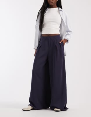Asos Design Tailored Pleated Detailing Wide Leg Pants In Blue