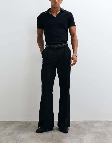 ASOS DESIGN tailored pleated flared trousers in black - view 1