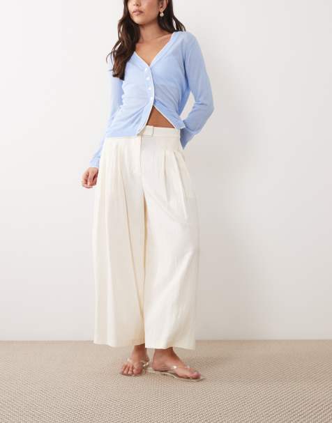 ASOS DESIGN Tailored pleated floaty culotte in cream - view 1