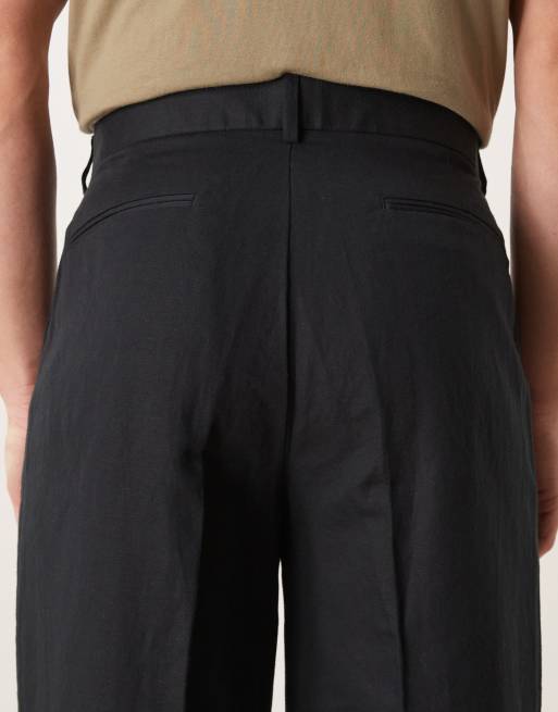 ASOS DESIGN tailored pleated linen rich wide leg pants in black, 5 of 5