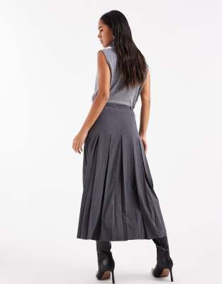 Asos Design Tailored Pleated Midi Skirt In Gray