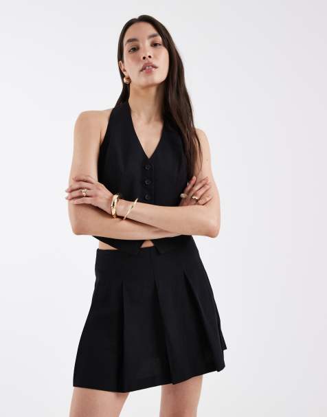 ASOS DESIGN tailored pleated mini skirt in black