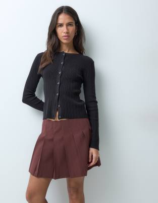 Asos Design Tailored Pleated Mini Skirt In Brown