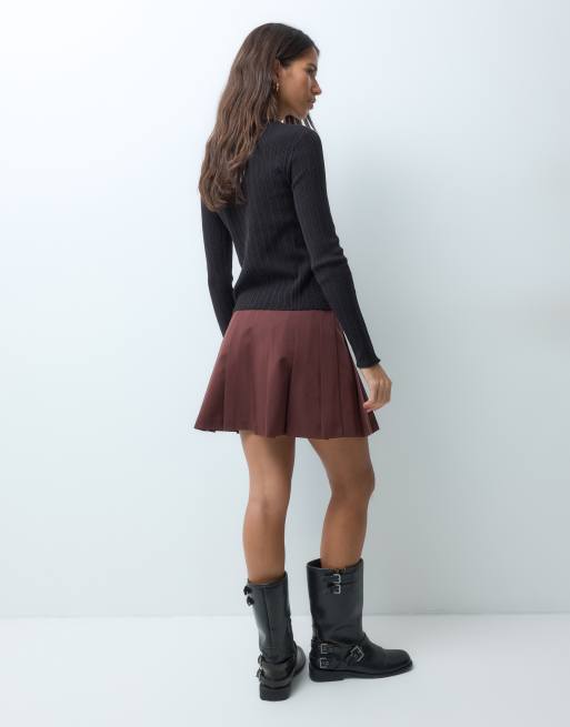 ASOS DESIGN Tailored pleated mini skirt in deep brown, 4 of 5