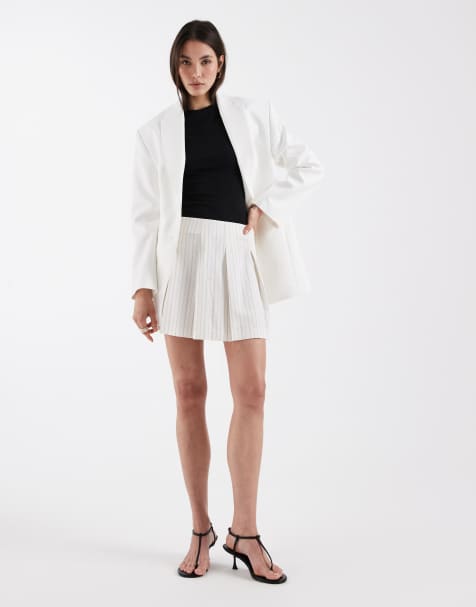 ASOS DESIGN tailored pleated mini skirt in ecru stripes - view 1