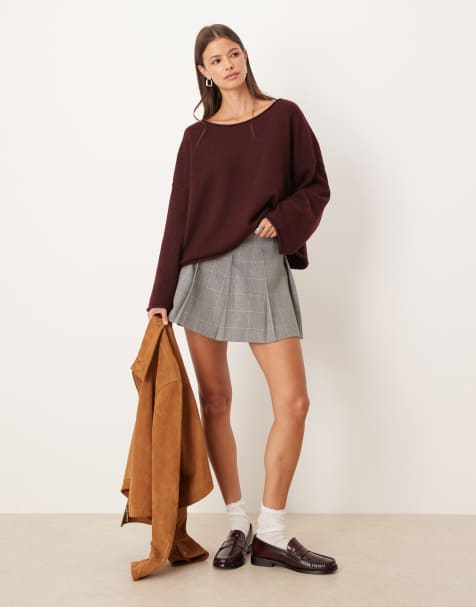 ASOS DESIGN tailored pleated mini skirt in grey check - view 1