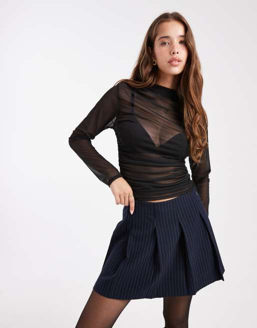ASOS DESIGN tailored pleated mini skirt in inky blue pinstripe, 2 of 5
