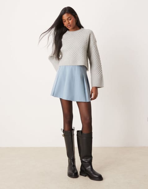 ASOS DESIGN tailored pleated mini skirt in light blue - view 1