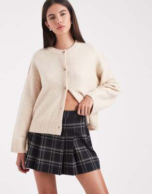 Asos Design Tailored Pleated Mini Skirt In Neutral