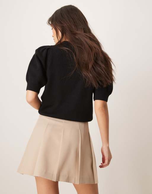 ASOS DESIGN tailored pleated mini skirt in stone, 3 of 5