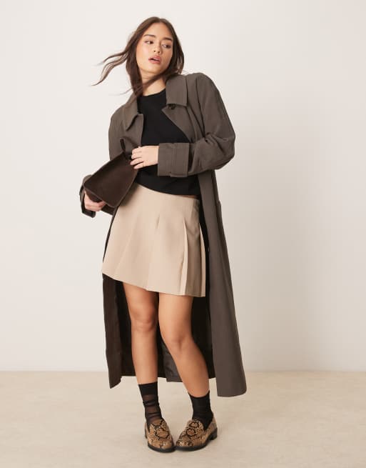ASOS DESIGN tailored pleated mini skirt in stone, 4 of 5
