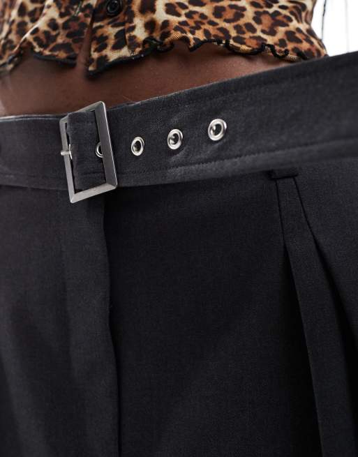 ASOS DESIGN tailored pleated mini skirt with belt detail in