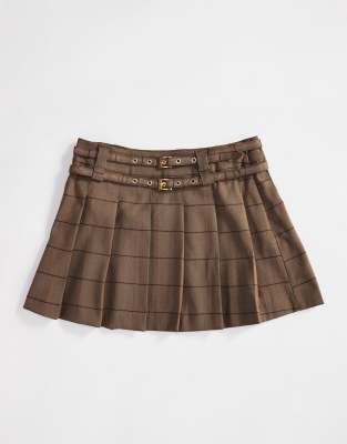 ASOS DESIGN tailored pleated mini skirt with belt detail in check