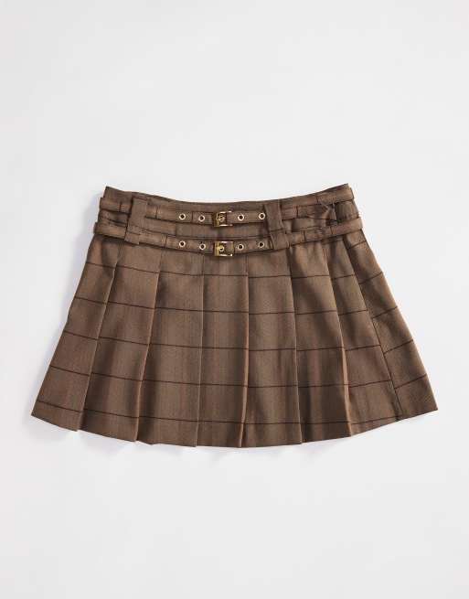 ASOS DESIGN tailored pleated mini skirt with belt detail in check ASOS