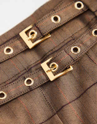 ASOS DESIGN tailored pleated mini skirt with belt detail in check