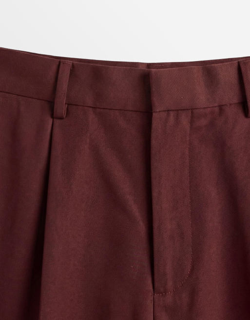 ASOS DESIGN tailored pleated oversized bermuda shorts in burgundy, 8 of 9