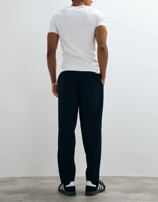 ASOS DESIGN tailored pleated oversized tapered pants in navy microtexture, 2 of 5