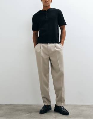Asos Design Tailored Pleated Oversized Tapered Pants In Neutral