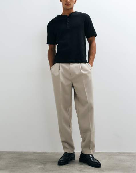 ASOS DESIGN tailored pleated oversized tapered pants in stone microtexture - view 1