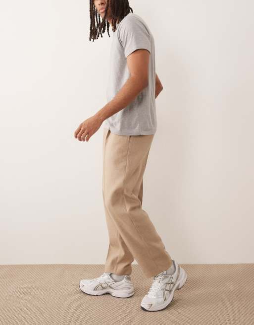 ASOS DESIGN tailored pleated oversized tapered pants with wool blend in stone - STONE, 3 of 5