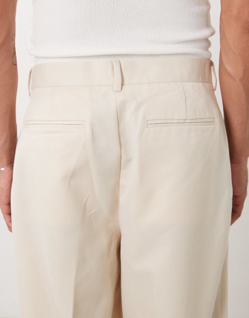 ASOS DESIGN tailored pleated oversized tapered trousers in ecru, 5 of 5