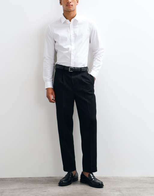 ASOS DESIGN tailored pleated relaxed tapered pants in black microtexture, 2 of 5