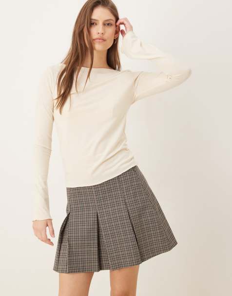 ASOS DESIGN tailored pleated skirt in grey check - view 1