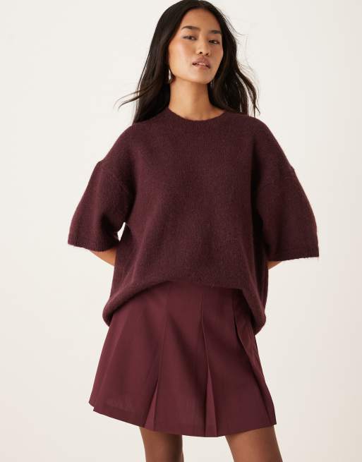 ASOS DESIGN tailored pleated tennis skirt in dark cherry