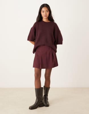 Asos Design Tailored Pleated Tennis Skirt In Burgundy