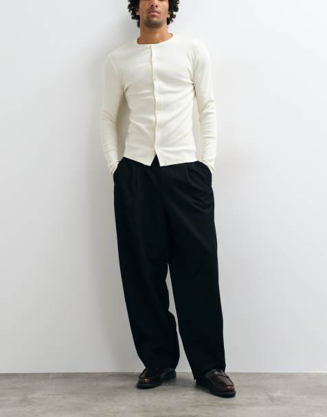 ASOS DESIGN tailored pleated wide barrel leg pants in black - view 1