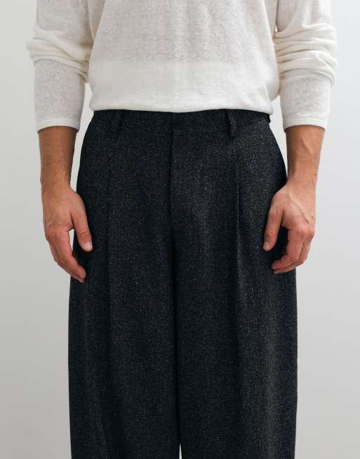 ASOS DESIGN tailored pleated wide barrel leg pants in charcoal texture, 2 of 5