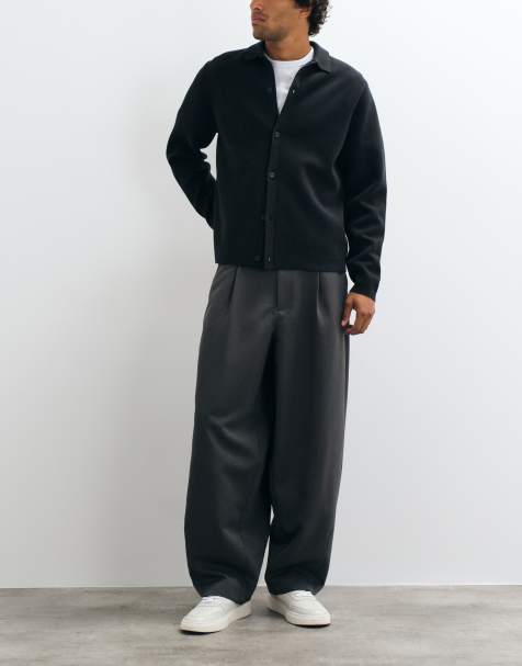 ASOS DESIGN tailored pleated wide barrel leg pants in charcoal - view 1