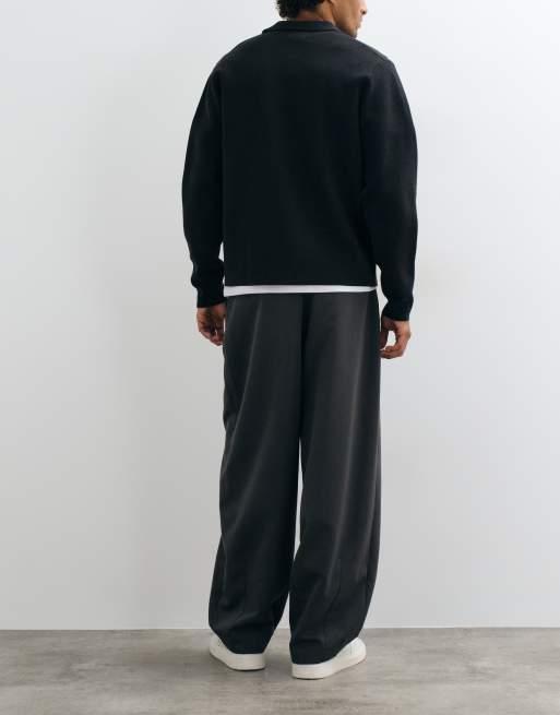 ASOS DESIGN tailored pleated wide barrel leg pants in charcoal, 3 of 5