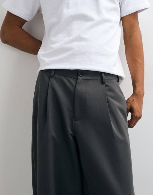 ASOS DESIGN tailored pleated wide barrel leg pants in charcoal, 5 of 5