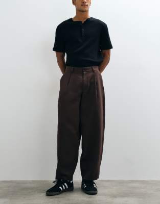 Asos Design Tailored Pleated Wide Barrel Leg Pants In Brown