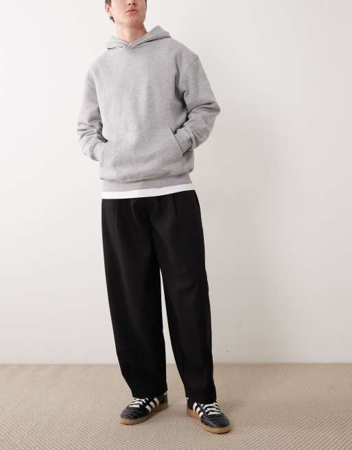 ASOS DESIGN tailored pleated wide barrel leg pants with wool in black herringbone, 2 of 5