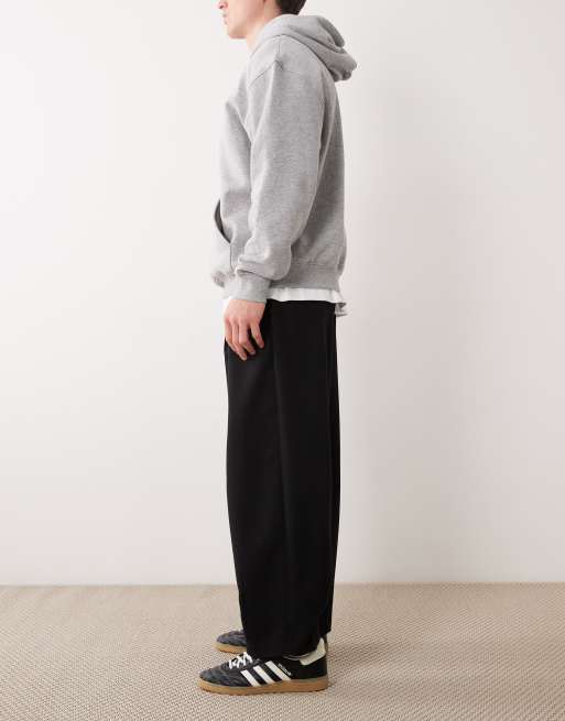 ASOS DESIGN tailored pleated wide barrel leg pants with wool in black herringbone, 3 of 5