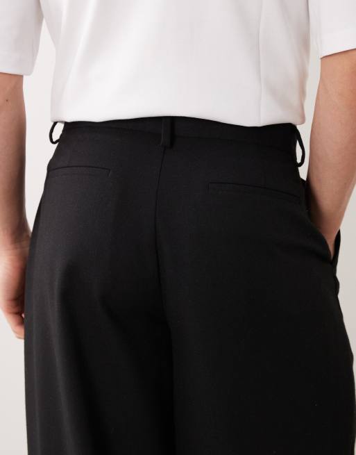 ASOS DESIGN tailored pleated wide barrel leg pants with wool in black herringbone, 4 of 5