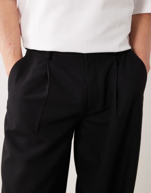 ASOS DESIGN tailored pleated wide barrel leg pants with wool in black herringbone, 5 of 5