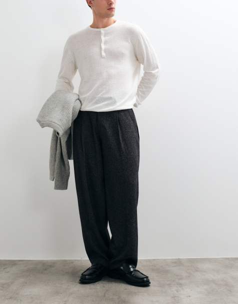 ASOS DESIGN tailored pleated wide barrel leg trousers in charcoal texture - view 1