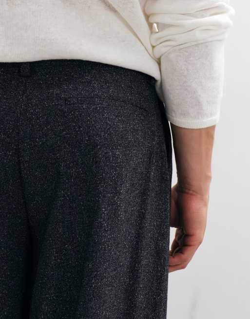 ASOS DESIGN tailored pleated wide barrel leg trousers in charcoal texture, 4 of 5