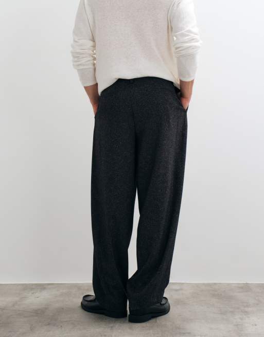 ASOS DESIGN tailored pleated wide barrel leg trousers in charcoal texture, 5 of 5