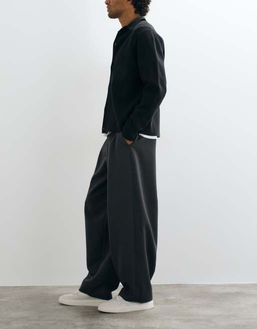 ASOS DESIGN tailored pleated wide barrel leg trousers in charcoal, 2 of 5
