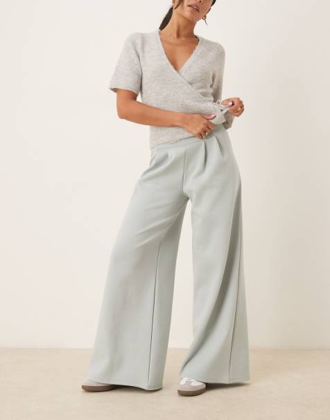 ASOS DESIGN tailored pleated wide leg interlock pants in gray - view 1