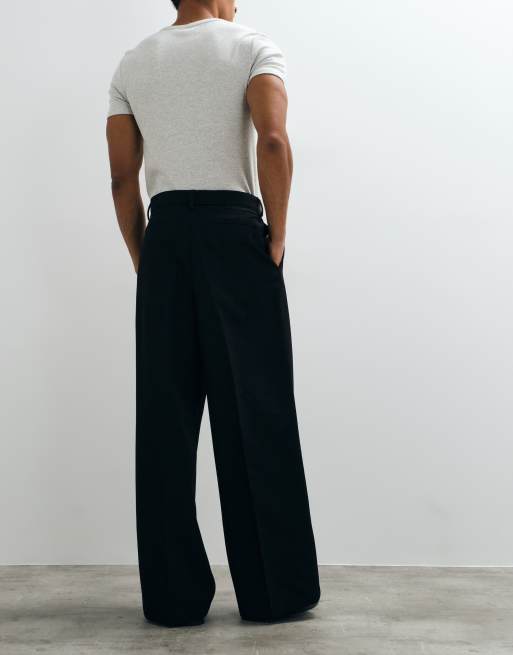ASOS DESIGN tailored pleated wide leg pants in black, 4 of 5