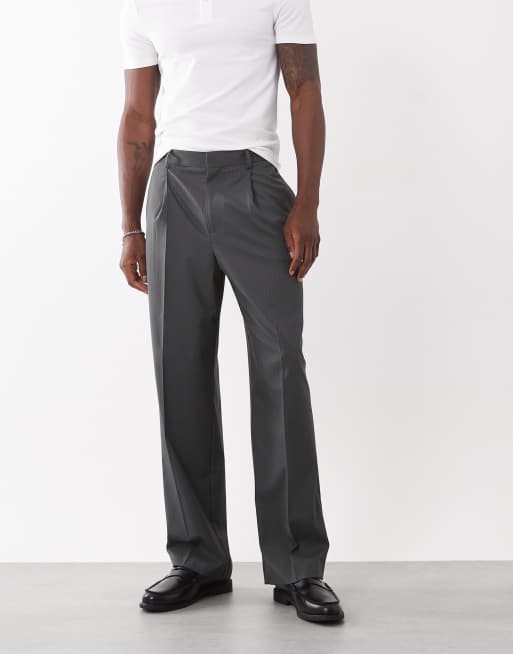 ASOS DESIGN tailored pleated wide leg pants in charcoal pinstripe, 2 of 5