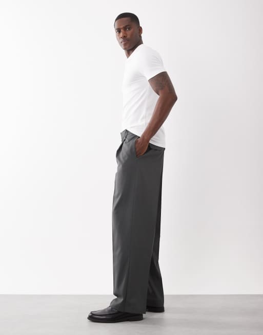 ASOS DESIGN tailored pleated wide leg pants in charcoal pinstripe, 4 of 5