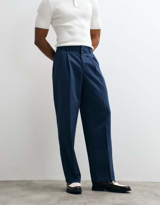 ASOS DESIGN tailored pleated wide leg pants in dark blue, 2 of 5